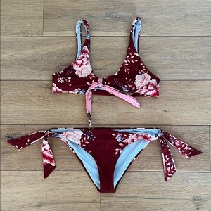 Agua Bendita Burgundy and Pink Floral Bikini